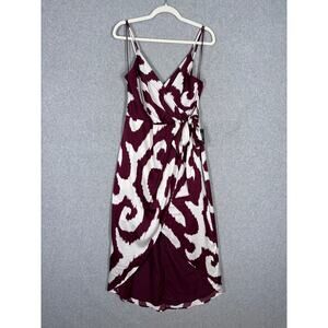 Express Dress Medium Burgundy‎ Midi Satin Wrap Ikat Hi Lo Resort Cruise NEW $98